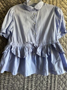 Kids Peplum Button-Front Top - Light Blue 100%Cotton